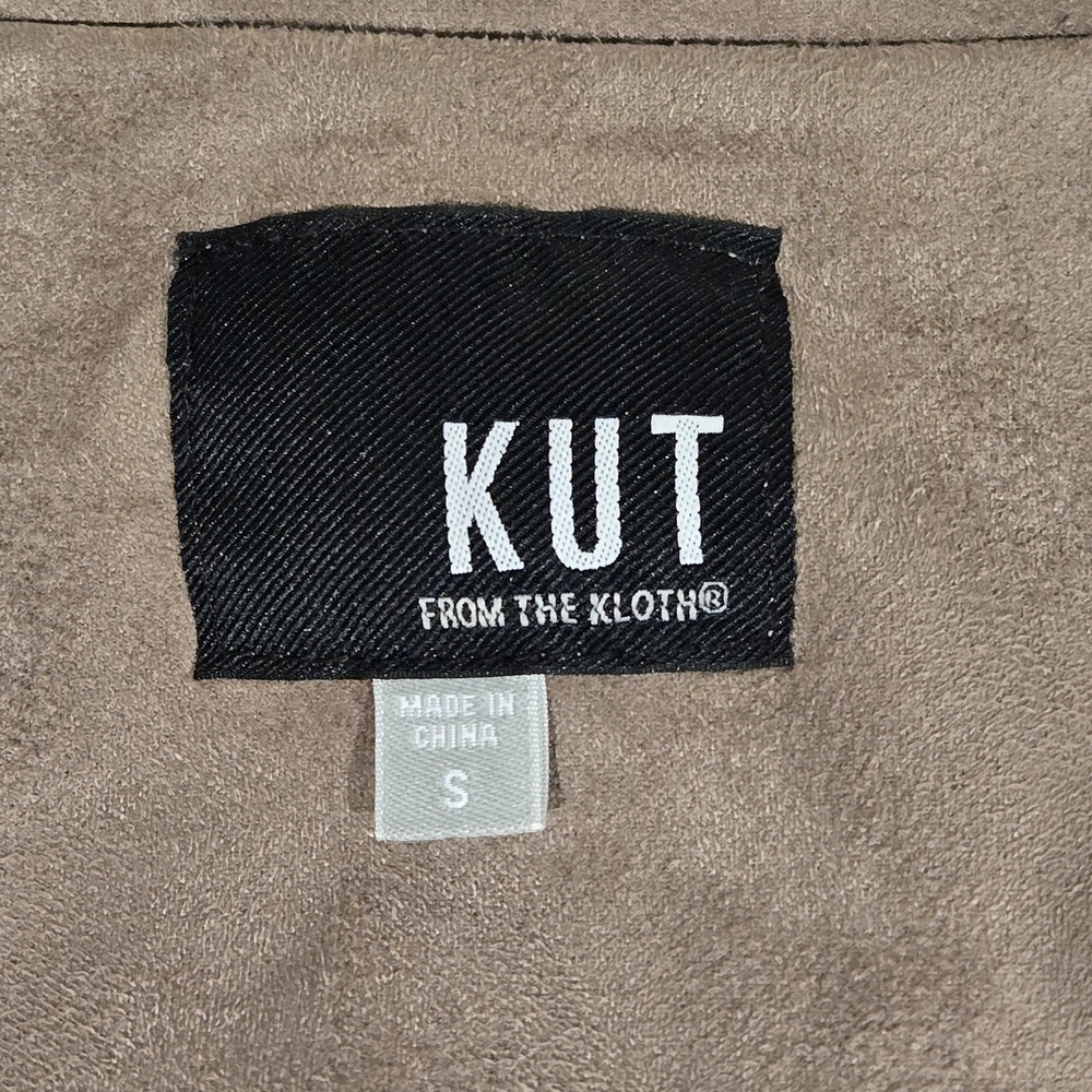 Kut from the Kloth Eveline Asymmetrical Crop Faux Suede Taupe Moto Jacket Size S - Picture 8 of 12
